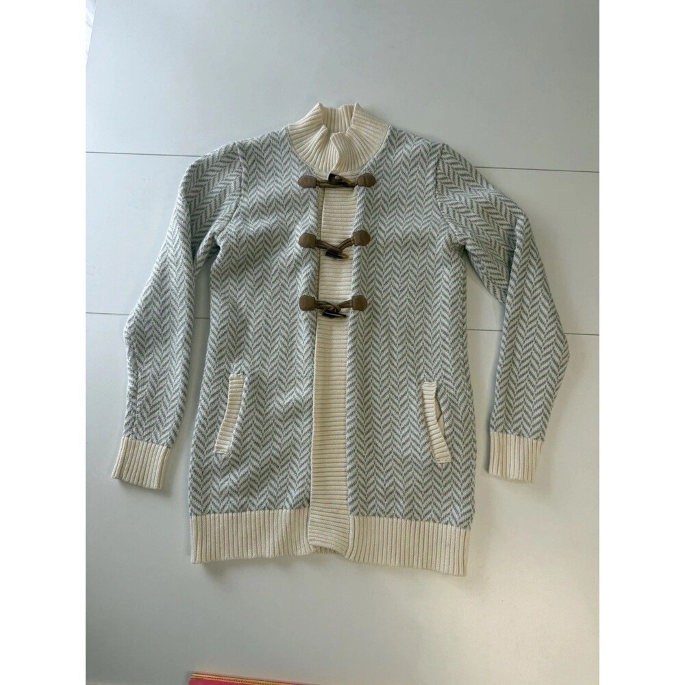 Hope & Henry Gray Cable Knit Organic Cotton Toggle Cardigan Sweater Girl Large